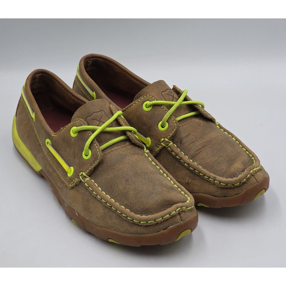 Twisted X WDM0010 Women's‎ Driving Moc Boat Shoes 8M Bomber Brown Neon Leather
